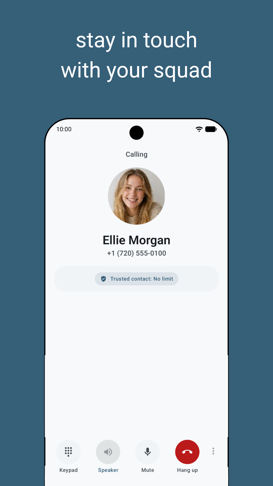 Fabric Phone in-call screen with a limited-call budget countdown.